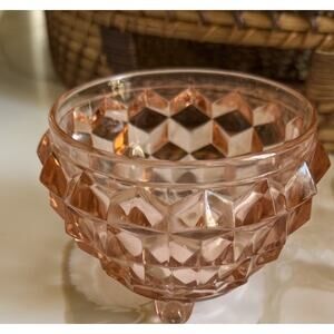 Pink Depression Glass Jeannette Cube or Cubist Powder Jar 3 legged no lid 3.5 In